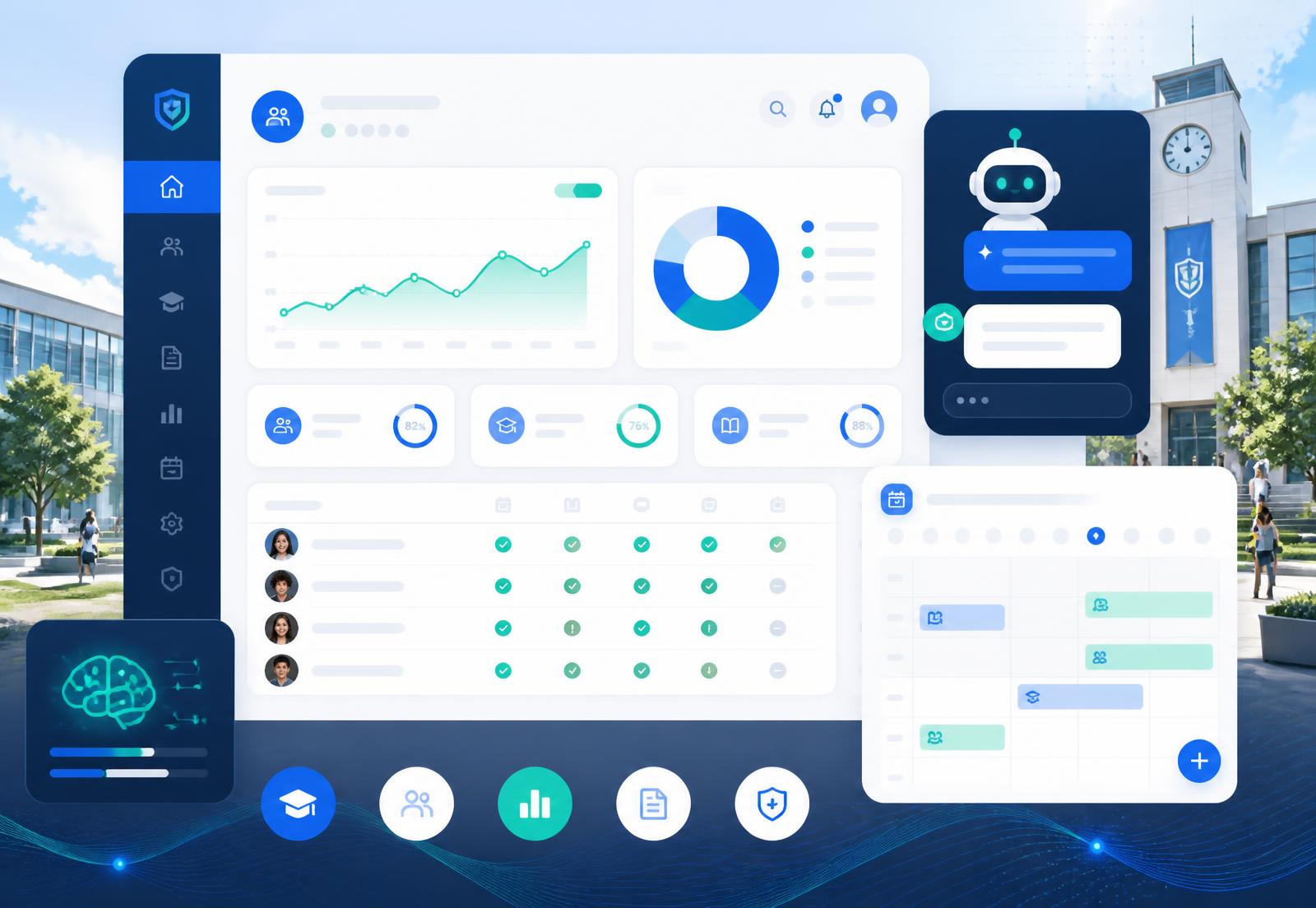 Eğitim kurumları için AI destekli öğrenci takip, chatbot ve ders programı paneli
